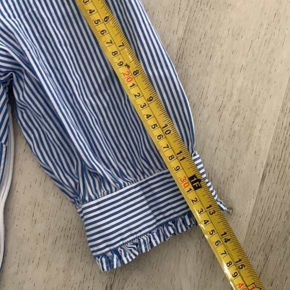 J. Crew Blue and White Striped Popover Tiered Ruffle Dress size small pockets - Picture 7 of 14